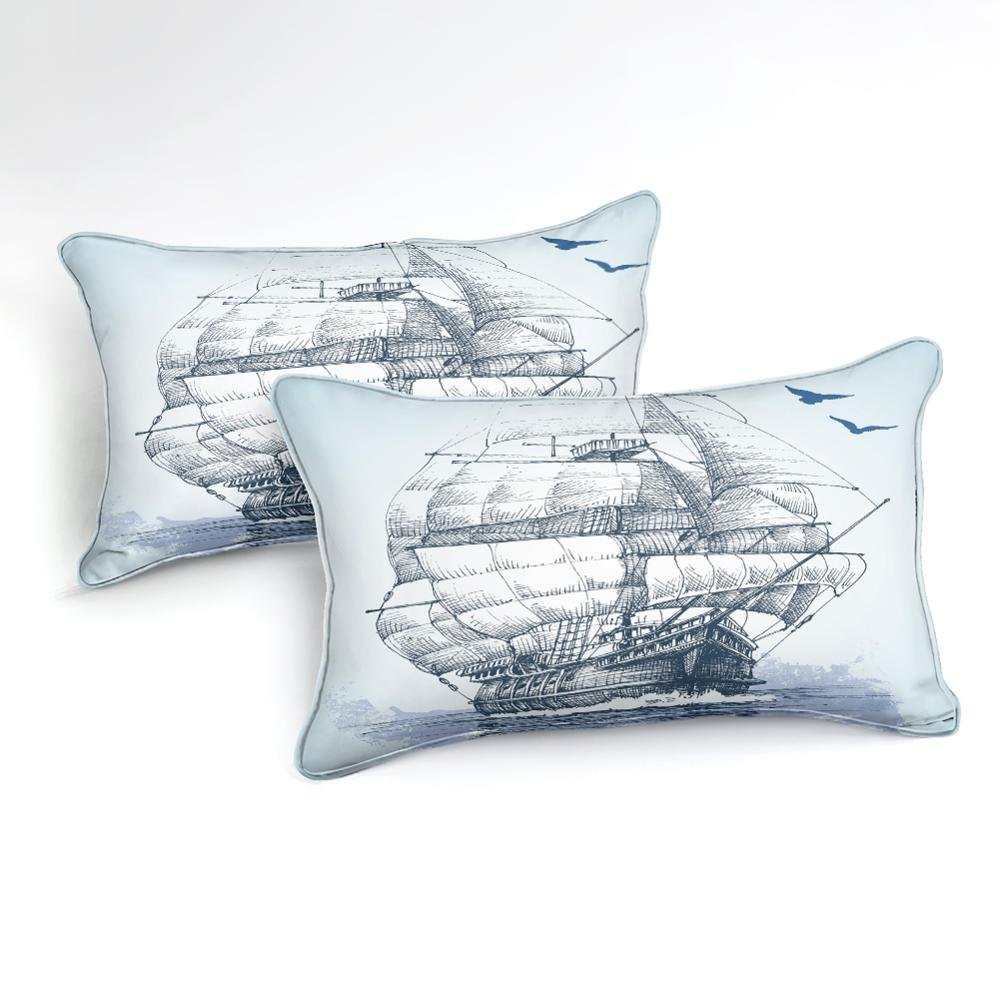 Blue 2/3-Piece Vintage Colonial Sailing Ship Duvet Cover Set - Image 2