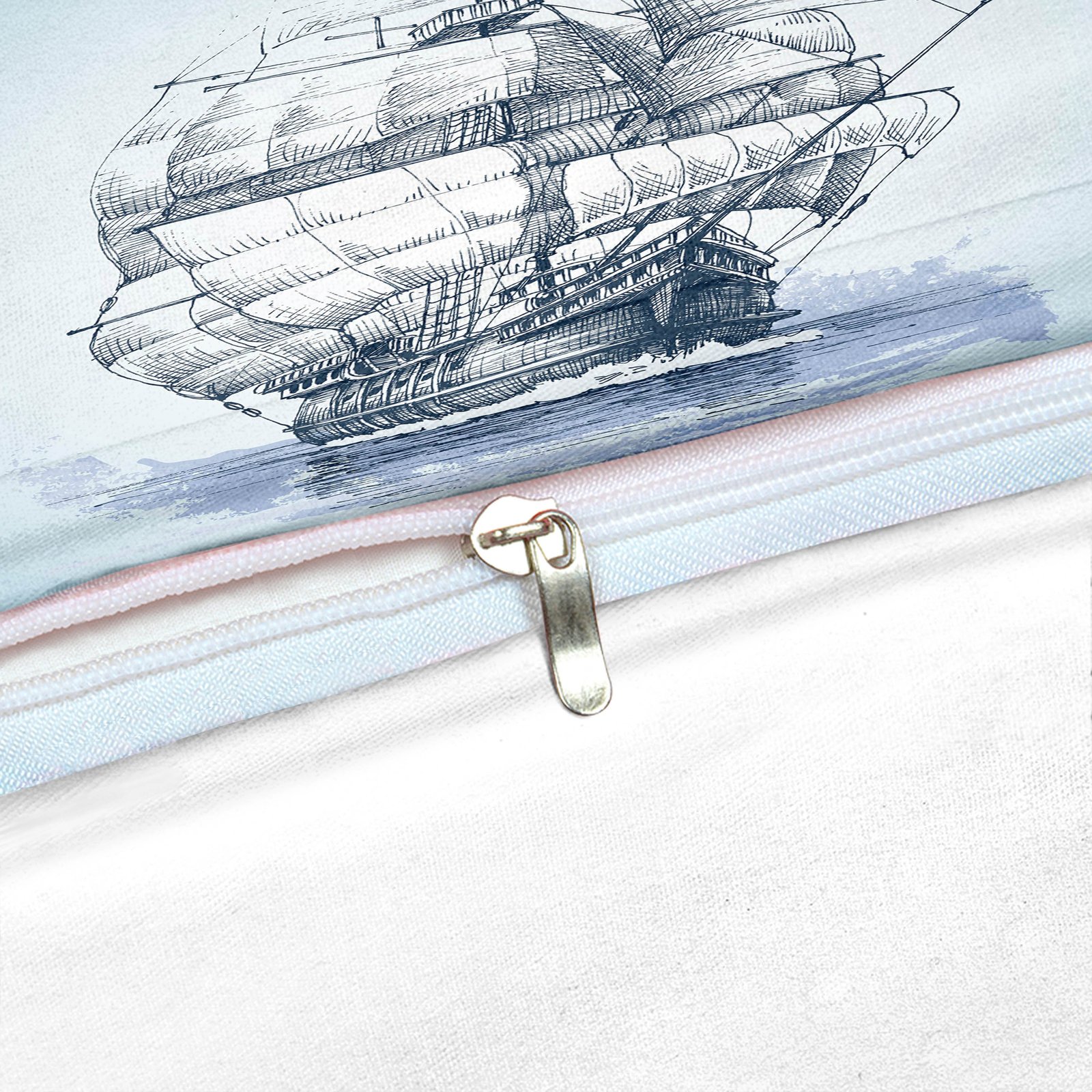 Blue 2/3-Piece Vintage Colonial Sailing Ship Duvet Cover Set - Image 4