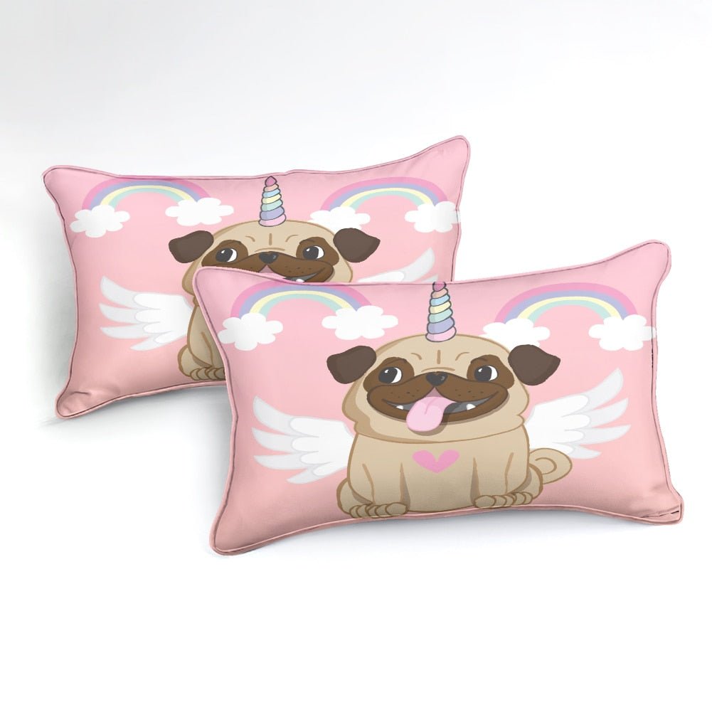 Pink 2/3-Piece Cartoon Unicorn Pug Print Duvet Cover Set - Image 2
