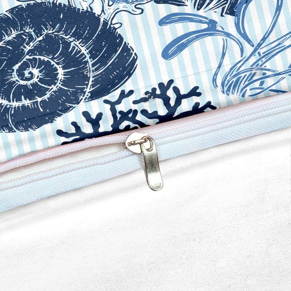 Blue 2/3-Piece Striped Nautical Ocean Sea Shell Print Duvet Set - Image 3