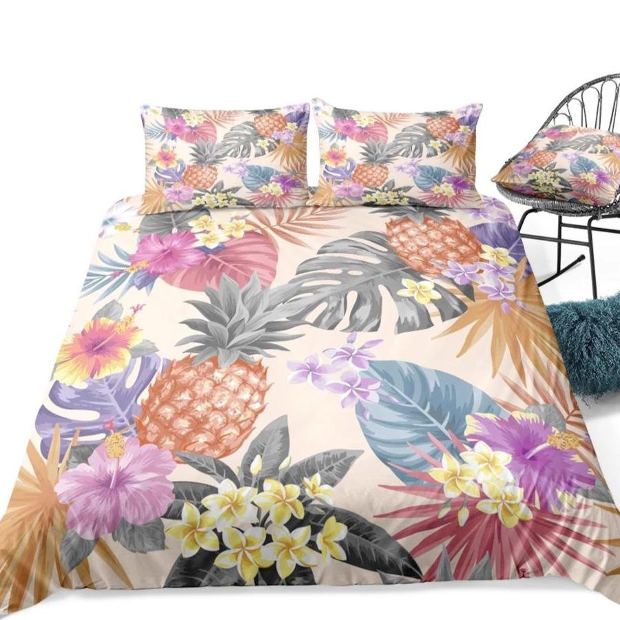 Pastel 2/3-Piece Tropical Floral Print Duvet Cover Set - Image 4