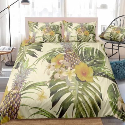 Beige 2/3-Piece Floral Pineapple Print Duvet Cover Set