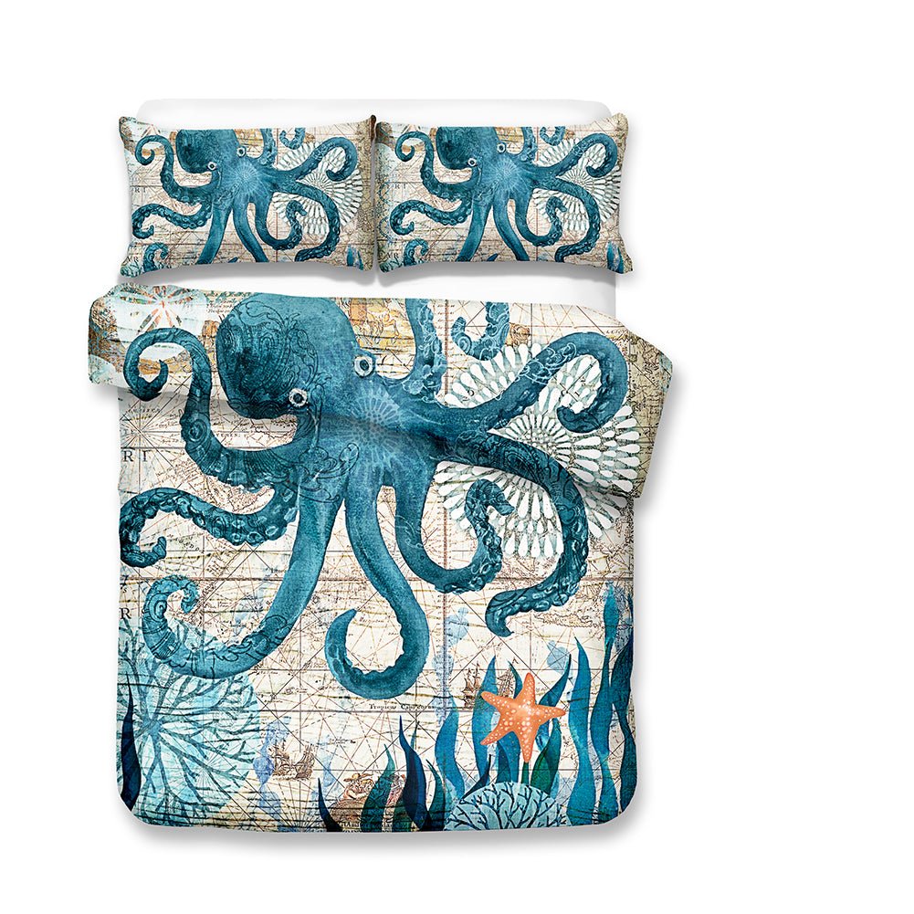 2/3-Piece Mediterranean Octopus Print Duvet Cover Set - Image 3