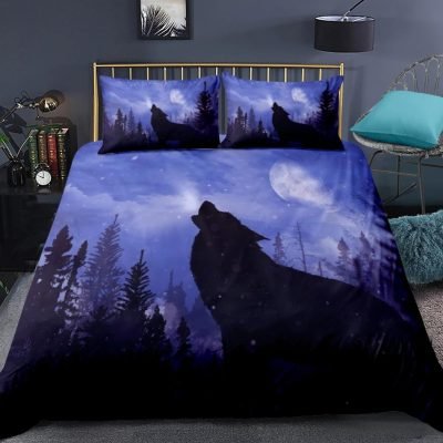2/3-Piece Howling Wolf Night Sky Print Duvet Cover Set