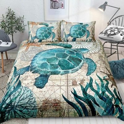 2/3-Piece Mediterranean Sea Turtle Print Duvet Cover Set