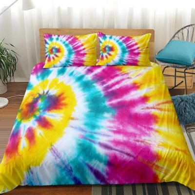 2/3-Piece Pink & Yellow Tie-Dye Duvet Cover Set
