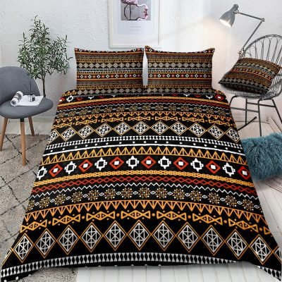 2/3-Piece Black & Orange Ethnic Stripe Duvet Cover Set