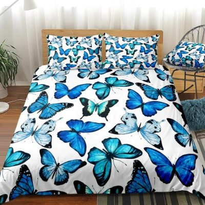 2/3-Piece Flying Blue Butterfly Pattern Duvet Cover Set