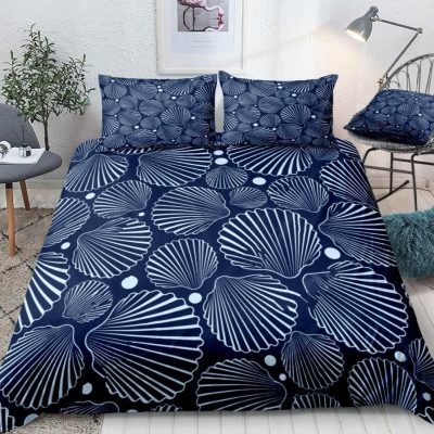 Blue 2/3-Piece Nautical Sea Shell Pattern Duvet Cover Set