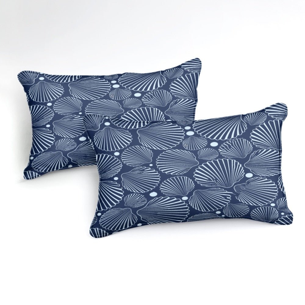 Blue 2/3-Piece Nautical Sea Shell Pattern Duvet Cover Set - Image 2