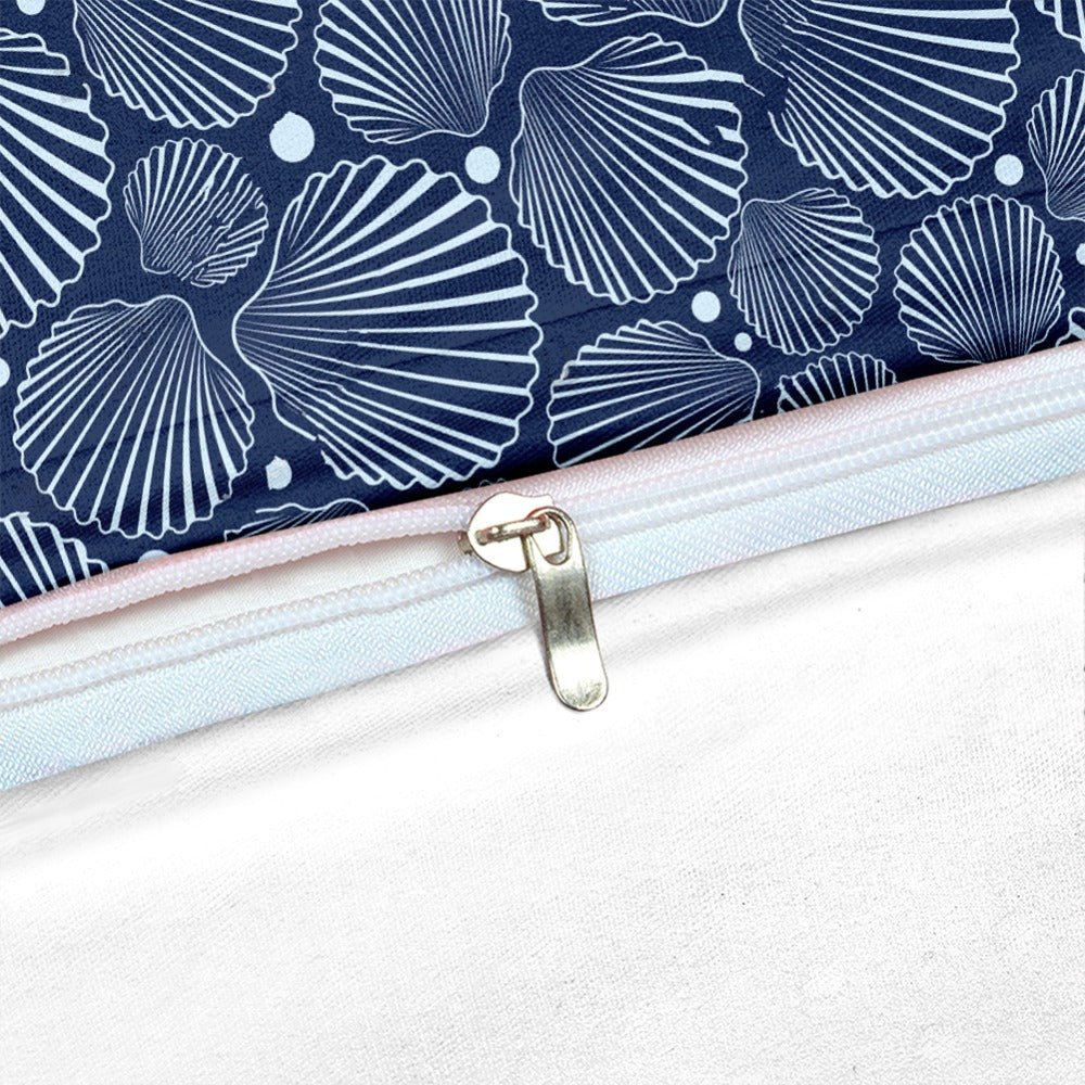 Blue 2/3-Piece Nautical Sea Shell Pattern Duvet Cover Set - Image 3