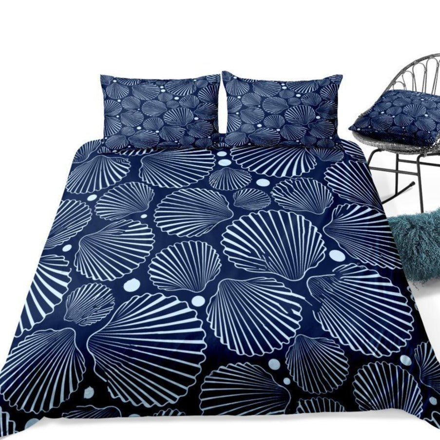 Blue 2/3-Piece Nautical Sea Shell Pattern Duvet Cover Set - Image 4