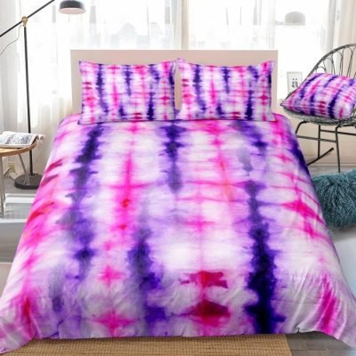 2/3-Piece Striped Purple & Pink Tie-Dye Duvet Cover Set