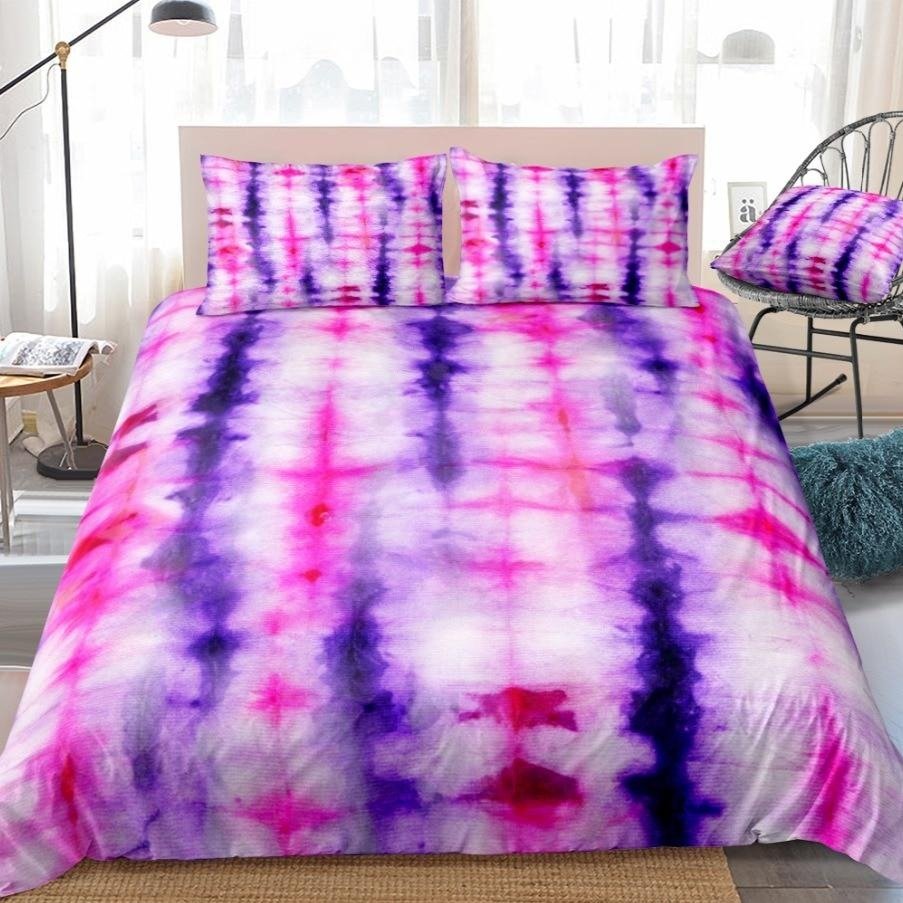 2/3-Piece Striped Purple & Pink Tie-Dye Duvet Cover Set