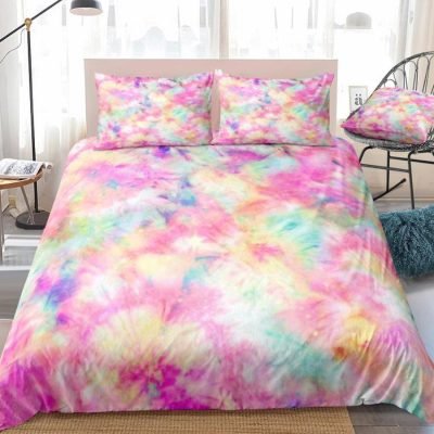 2/3-Piece Pink Pastel Tie-Dye Splash Duvet Cover Set