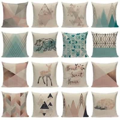 18?? Pink / Teal Nordic Geometric Elements Pillow Cover