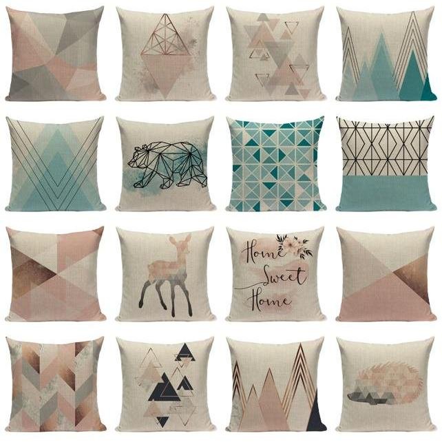 18?? Pink / Teal Nordic Geometric Elements Pillow Cover