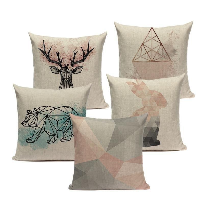 18?? Pink / Teal Nordic Geometric Elements Pillow Cover - Image 2