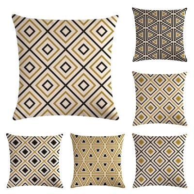 18?? Black / Gold Geometric Line Pattern Throw Pillow Cover