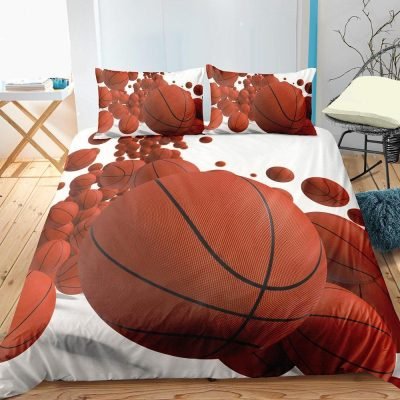White 2/3-Piece Bouncing Basketball Duvet Cover Set