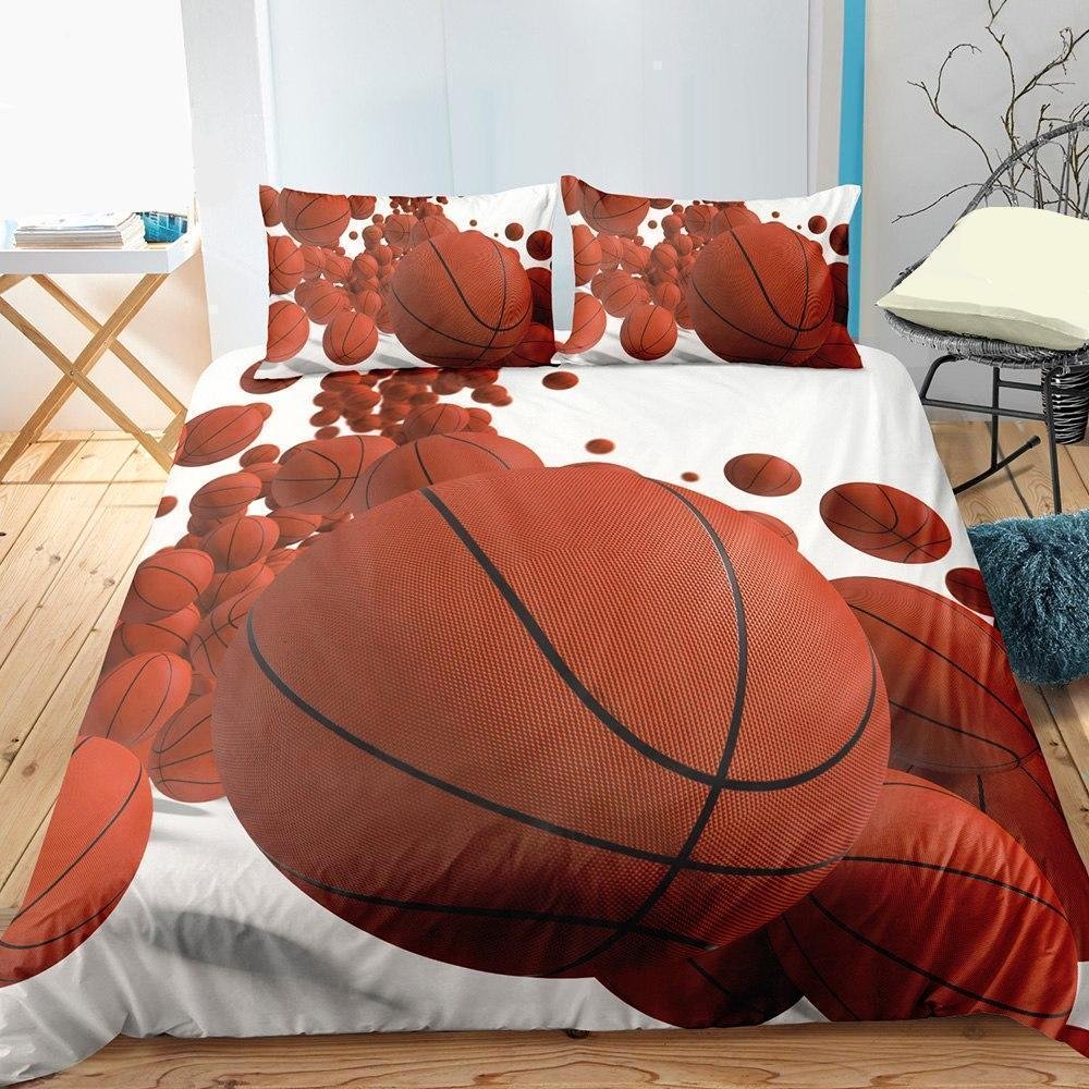 White 2/3-Piece Bouncing Basketball Duvet Cover Set