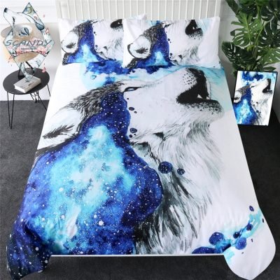 3-Piece Calling The Moon by Scandy Girl Wolf Duvet Set