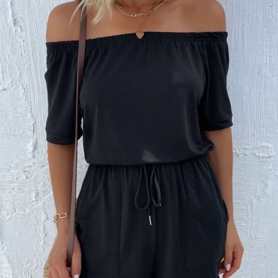 Solid Color Off The Shoulder Casual Rompers