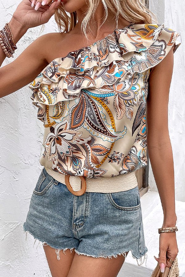 Fashion Printed One Shoulder Casual Tops - Image 2