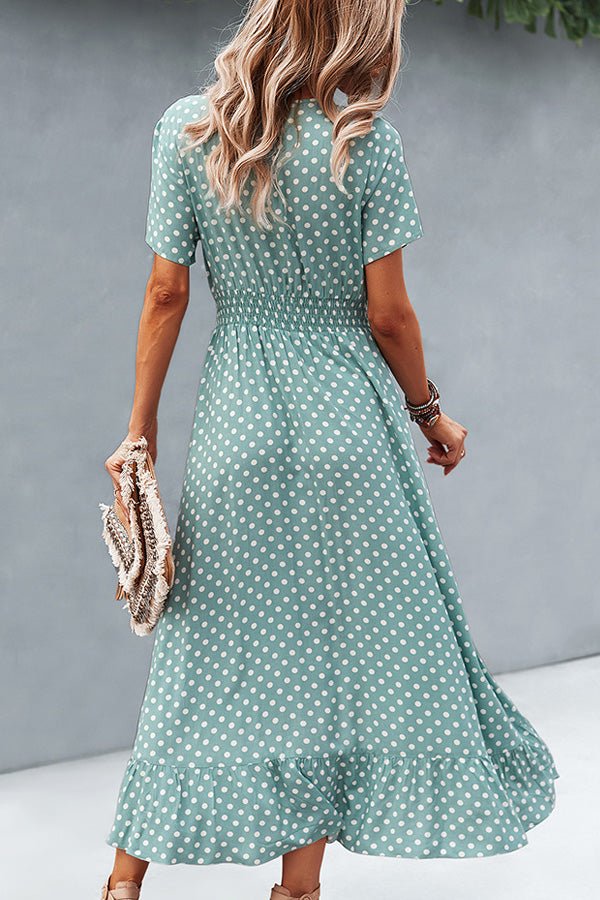Dots Print High Waist V Neck Casual Dress - Image 6