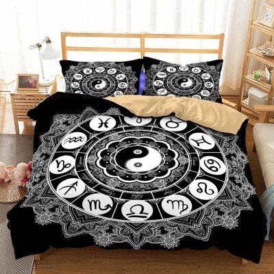 2/3-Piece Black & White Yin-Yang Zodiac Chart Duvet Set